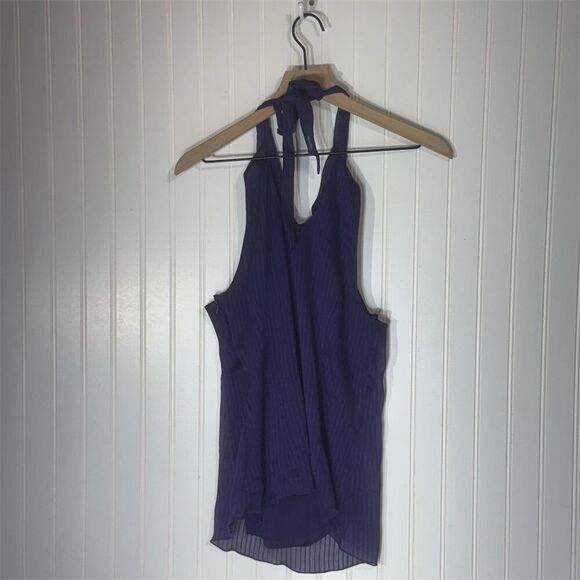 IZ Byer California Ruffle Halter Top M Purple Sheer Y2K Party Tie Neck Blouse - Picture 2 of 8